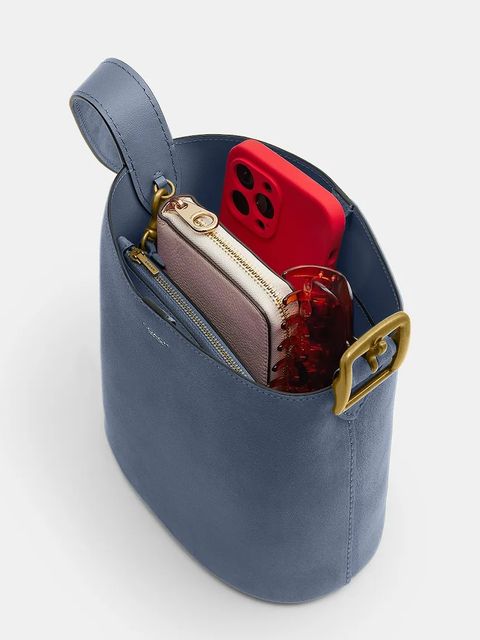 Coach torebka zamszowa Suede Bleecker Bucket 21 kolor niebieski CCW84