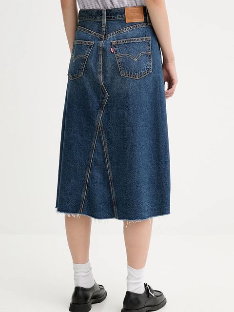 Levi's spódnica jeansowa kolor niebieski midi rozkloszowana A9316