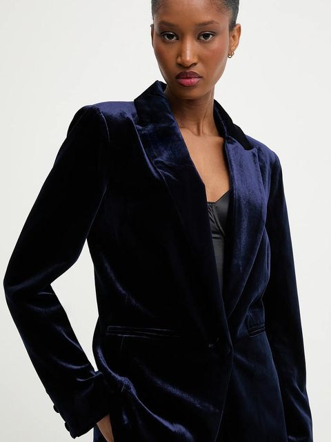 Answear.LAB marynarka welurowa kolor granatowy jednorzędowa gładka