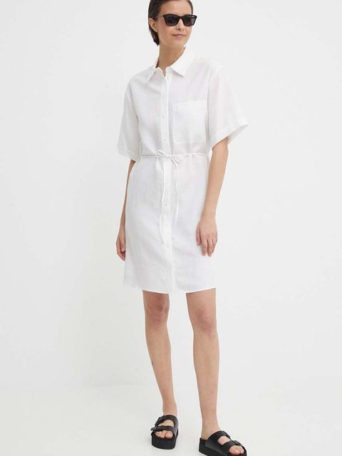 Calvin Klein sukienka z domieszką lnu kolor biały mini oversize K20K206697