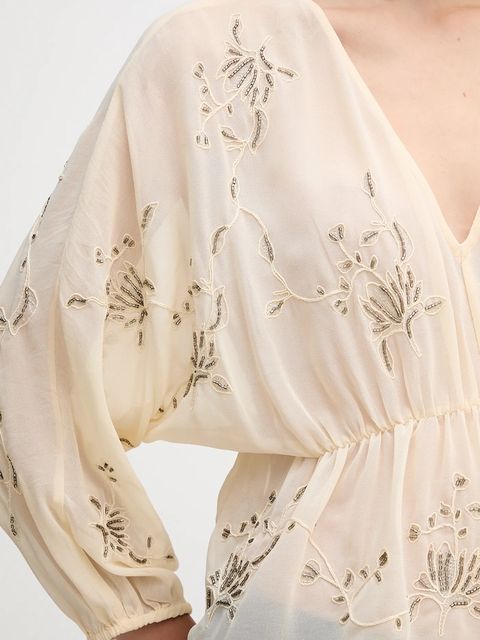 Hoss Intropia bluzka damska kolor beżowy z aplikacją 6282673