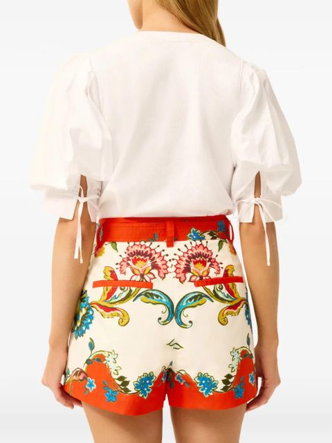 Marie Oliver Lander floral print belted tailored shorts - White