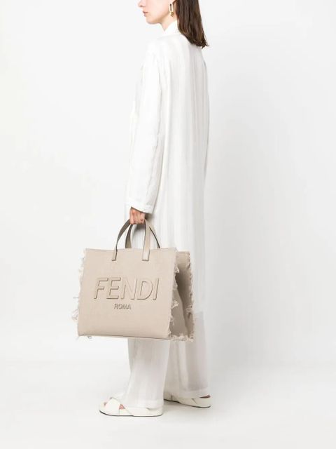 FENDI large FF jacquard fringed tote bag - Grey - zdjęcie produktu nr 2