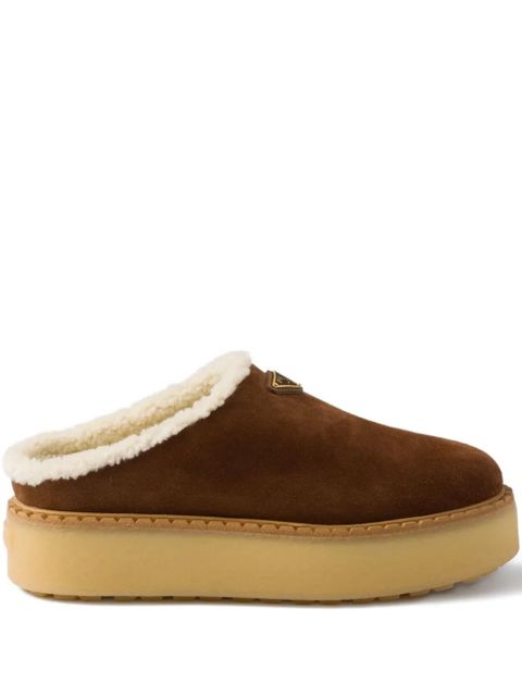 Prada shearling-lined suede mules - Brown - zdjęcie produktu nr 1