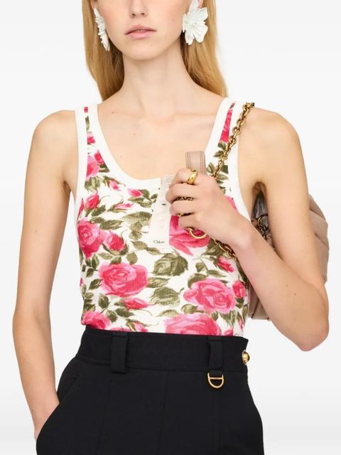 Chloé Henley floral-print tank top - White