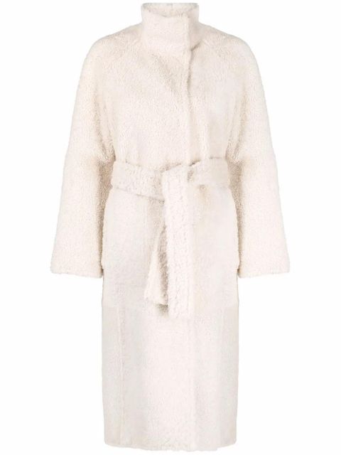 Yves Salomon belted shearling coat - Neutrals - zdjęcie produktu nr 1