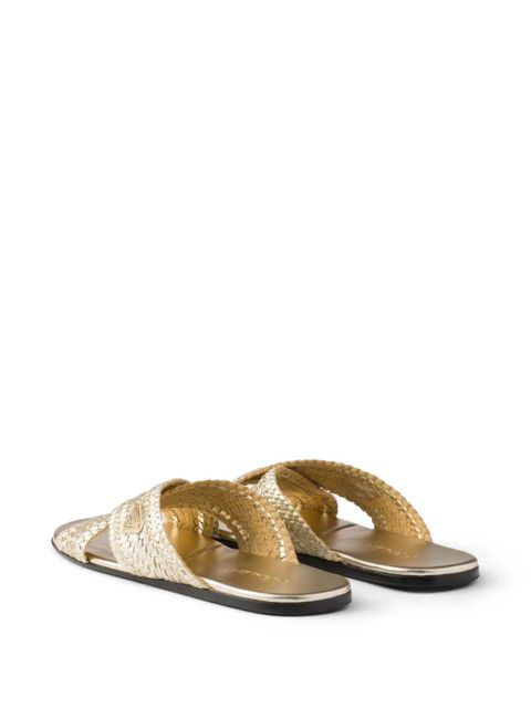 Prada woven leather crisscross slides - Gold