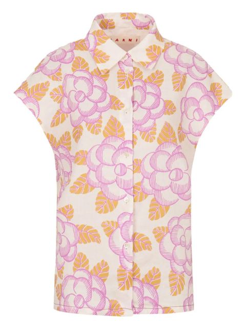 Marni floral cap-sleeved shirt - White - zdjęcie produktu nr 1