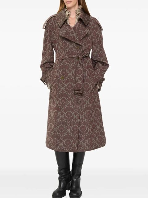 Burberry baroque-print belted trench coat - Brown