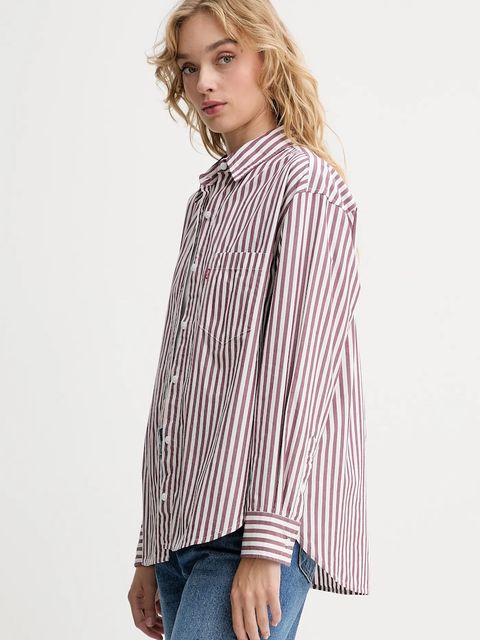 Levi's koszula bawełniana damska kolor brązowy relaxed z kołnierzykiem klasycznym 001HM