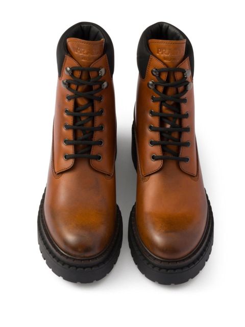 Prada leather combat booties - Brown - zdjęcie produktu nr 2