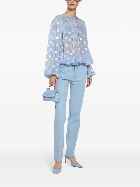 Dolce & Gabbana DNA monogram-jacquard semi-sheer blouse - Blue