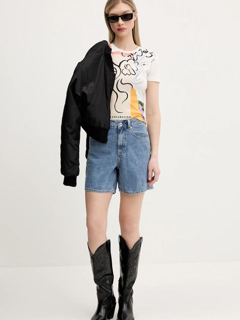 Karl Lagerfeld Jeans szorty jeansowe damskie kolor niebieski gładkie high waist A2W10041 - zdjęcie produktu nr 2