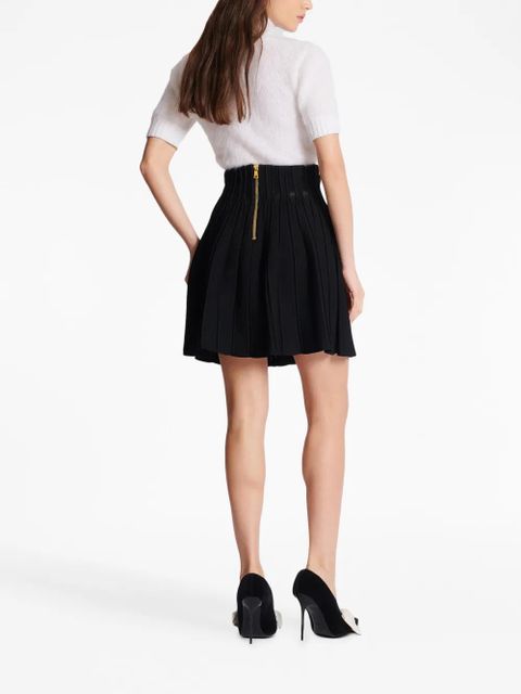 Balmain ribbed-knit pleated skater skirt - Black