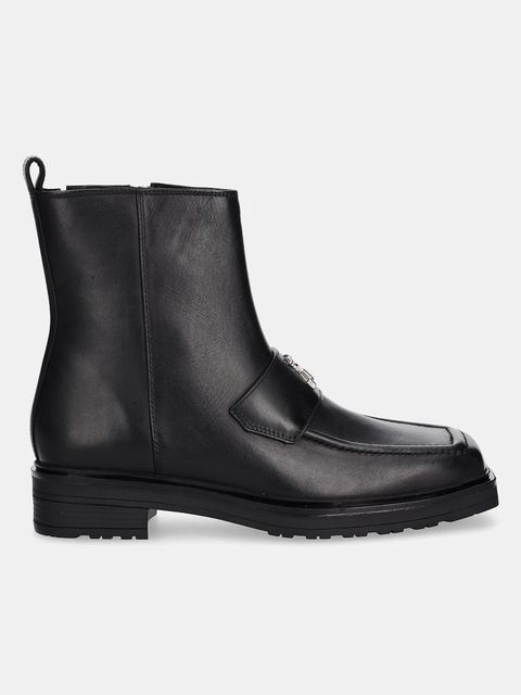 Patrizia Pepe botki skórzane kolor czarny na płaskim obcasie 2Y0034 L048 K103