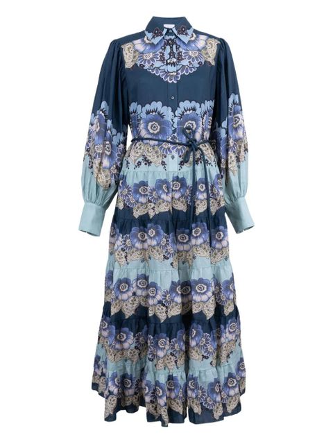ALEMAIS Madalena floral tiered midi shirt dress - Blue - zdjęcie produktu nr 1