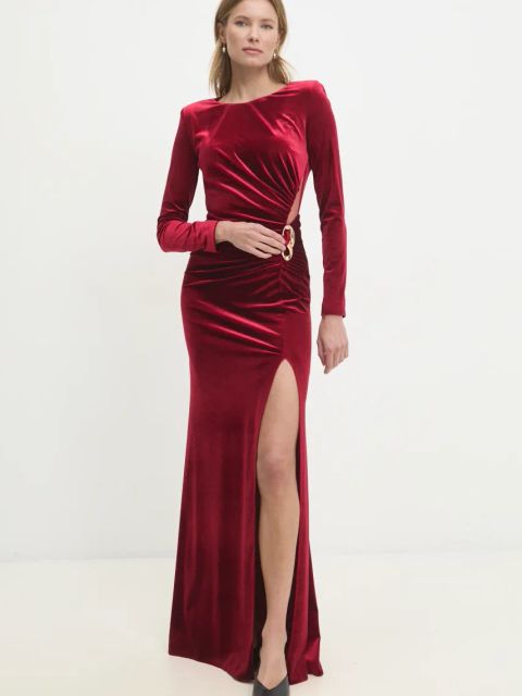 Answear.LAB sukienka welurowa kolor czerwony maxi prosta