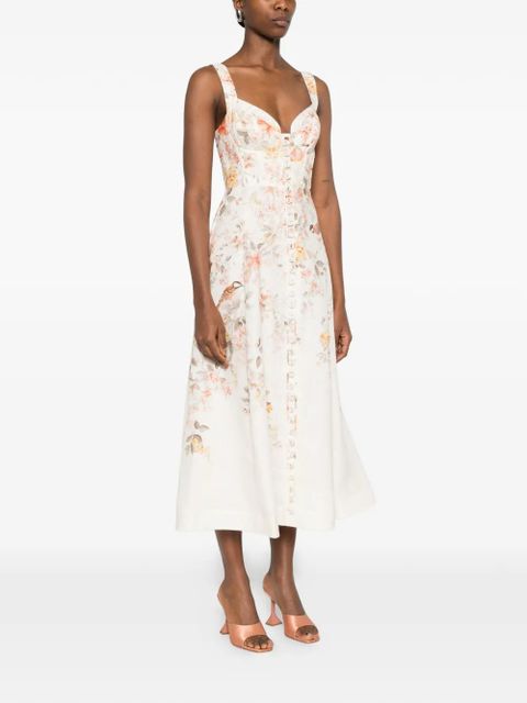 ZIMMERMANN Luna buttoned floral picnic midi dress - Neutrals