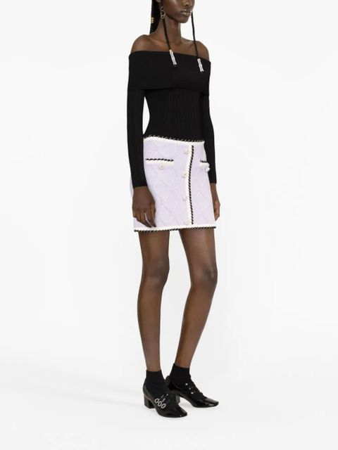 Self-Portrait contrasting-trim cable-knit miniskirt - Purple - zdjęcie produktu nr 2