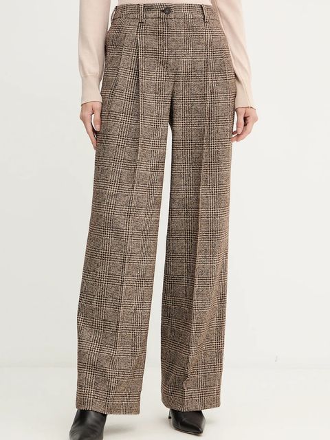 Luisa Spagnoli spodnie z dodatkiem wełny damskie kolor brązowy szerokie high waist 542379 - zdjęcie produktu nr 1