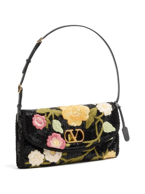 Valentino Garavani Valentino Garavani DeVain Small Embroidered Shoulder Bag - Black