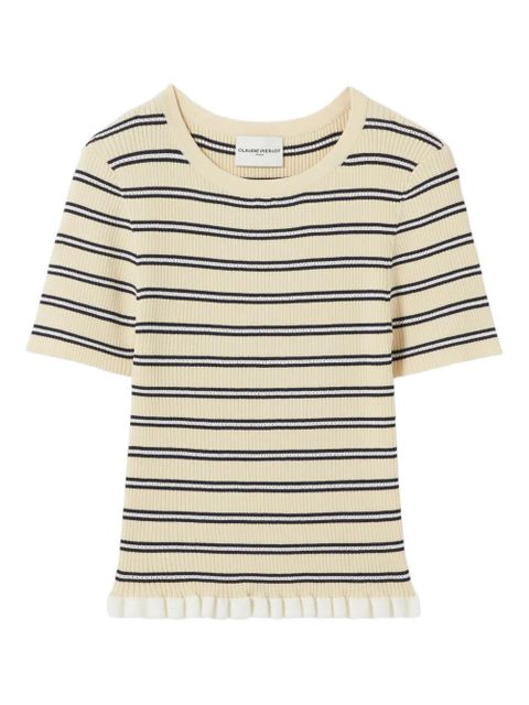 Claudie Pierlot striped ruffled-hem T-shirt - Neutrals - zdjęcie produktu nr 1