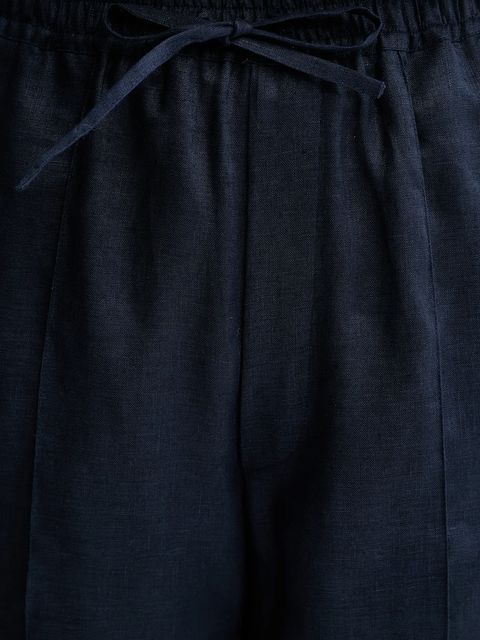 The Sleeper spodnie lniane damskie kolor granatowy szerokie high waist UNPT01P004N