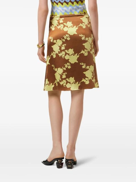 Versace Wild Roses satin midi skirt - Brown
