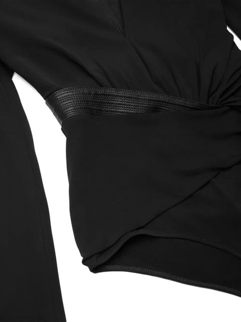 Versace leather-trimmed wrap blouse - Black