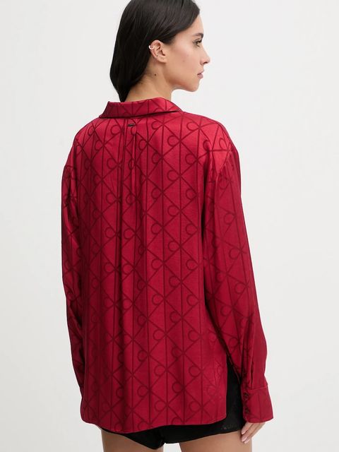 Calvin Klein Underwear koszula piżamowa damska kolor bordowy satynowa LV00QS7535