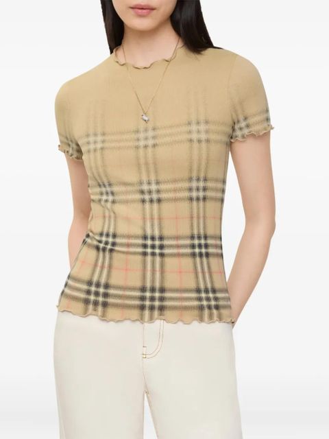 Burberry ruffled faded-check cotton T-shirt - Neutrals