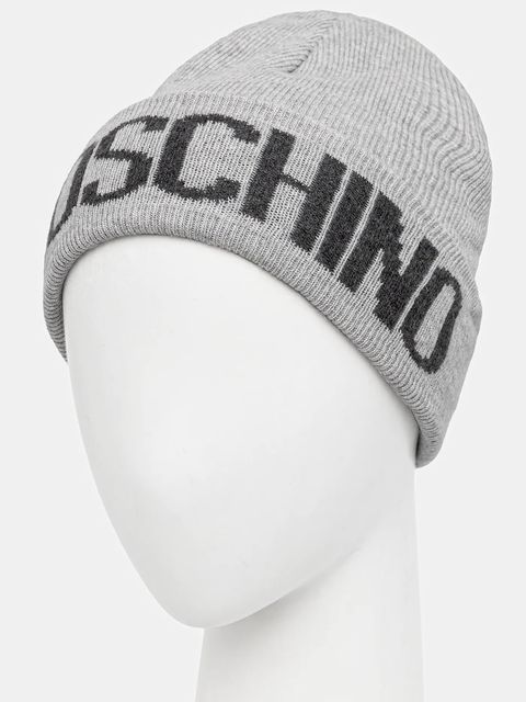 Moschino czapka z domieszką wełny kolor szary z grubej dzianiny M5672 60102