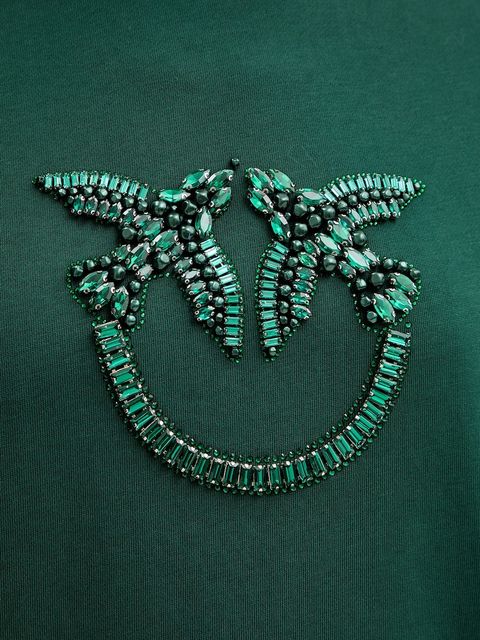 Pinko bluza bawełniana damska kolor zielony z aplikacją 100534 A2RO