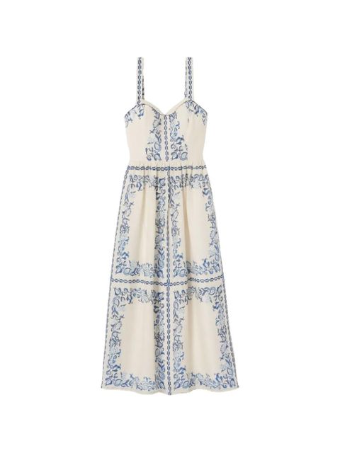 Claudie Pierlot floral-print linen midi dress - Neutrals - zdjęcie produktu nr 1