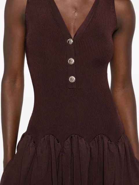 Self-Portrait SELF-PORTRAIT RIBBED KNIT MIDI DRESS BROWN