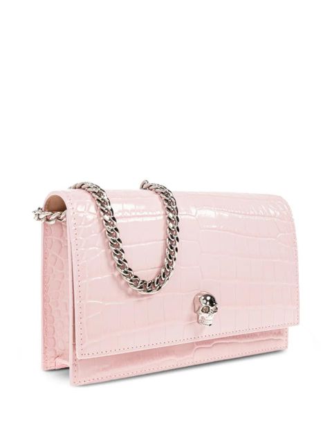 Alexander McQueen small Skull crocodile-embossed shoulder bag - Pink