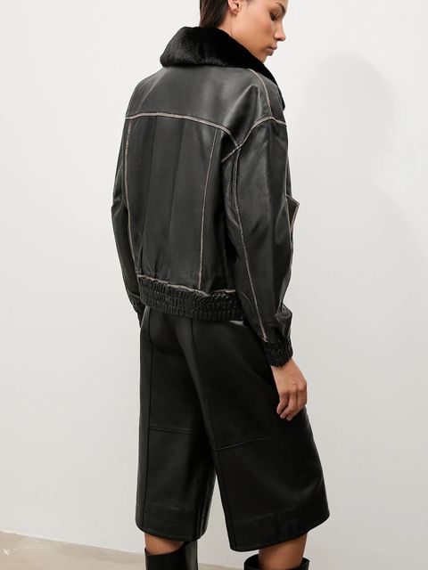 Answear.LAB kurtka skórzana kolor czarny przejściowa