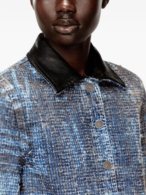 Diesel De-Ateli prince of wales leather collar jacket - Blue