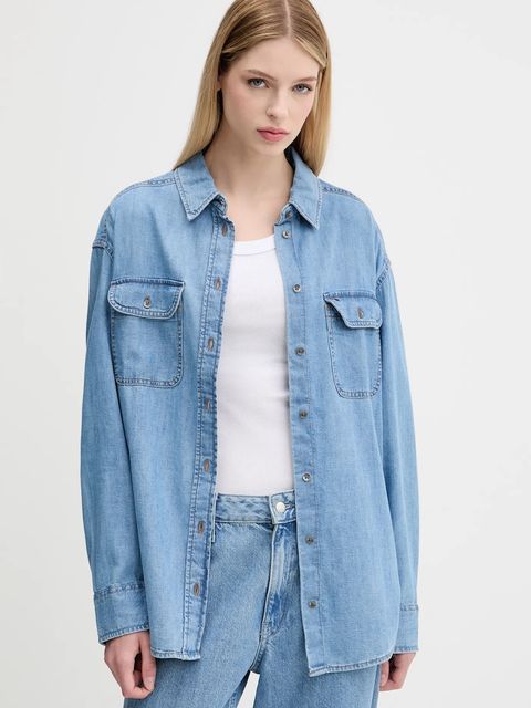 Tommy Jeans koszula bawełniana damska kolor niebieski relaxed z kołnierzykiem klasycznym DW0DW21073 - zdjęcie produktu nr 1