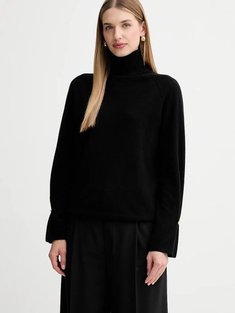 Fracomina sweter wełniany damski kolor czarny lekki z golfem FR25WT7013K47301 - zdjęcie produktu nr 1