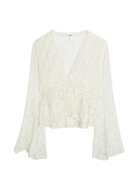Free People Whispering Love lace ruffled blouse - Neutrals - zdjęcie produktu nr 2