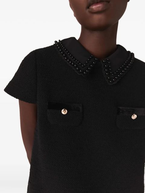 Maje beaded-collar four-pocket mini dress - Black