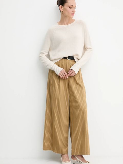 MAX&Co. spodnie damskie kolor zielony szerokie high waist 2526136071200