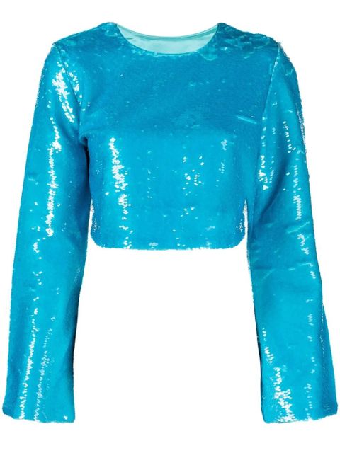 GANNI sequin-embellished crop top - Blue - zdjęcie produktu nr 1