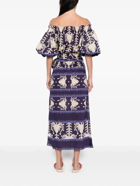 Johanna Ortiz off-shoulder patterned midi dress - Purple