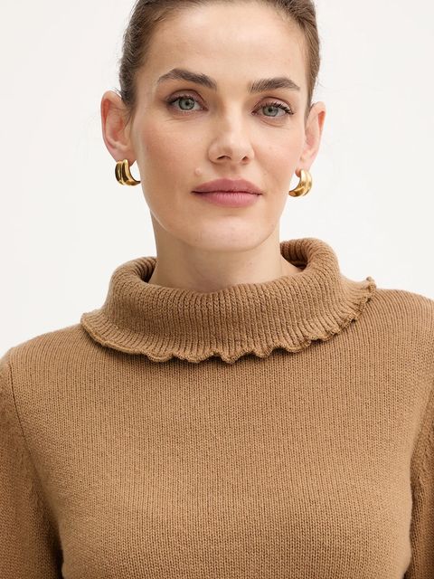 Luisa Spagnoli sweter wełniany damski kolor brązowy z golfem 100236