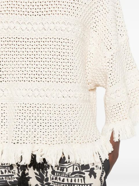 Weekend Max Mara Palato fringe-trimmed crochet-knit sweater - Neutrals
