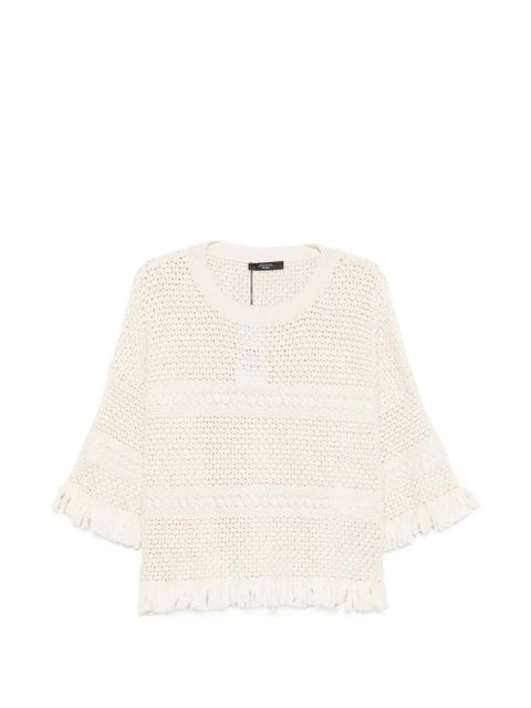 Weekend Max Mara Palato fringe-trimmed crochet-knit sweater - Neutrals - zdjęcie produktu nr 1