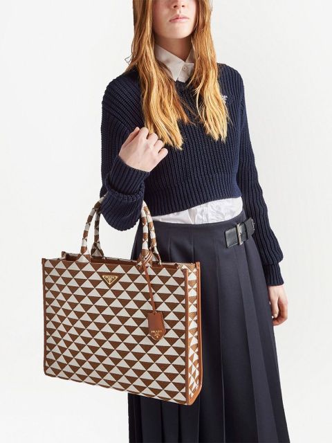 Prada large Symbole embroidered tote bag - Brown