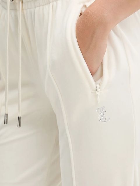 Juicy Couture spodnie dresowe welurowe damskie kolor beżowy z aplikacją JCWBJ225307